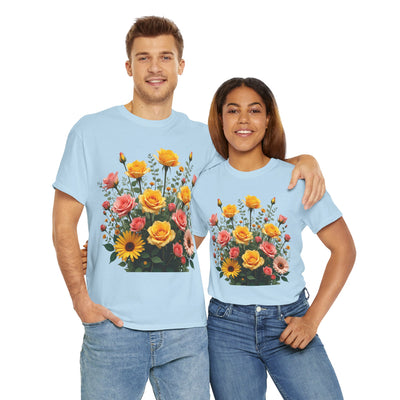Wildflowers and Pink & Yellow Roses, Graphic T-Shirts for Women, Floral Shirt, Womens Short Sleeve, Ladies Graphic Tees #5141TTS