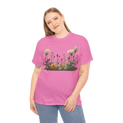 Wildflowers and White Roses, Graphic T-Shirts for Women, Floral Shirt, Womens Short Sleeve, Ladies Graphic Tees #5039TTS