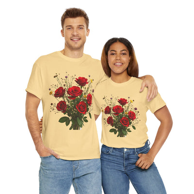 Wildflowers and Red Roses, Graphic T-Shirts for Women, Floral Shirt, Womens Short Sleeve, Ladies Graphic Tees #5131TTS