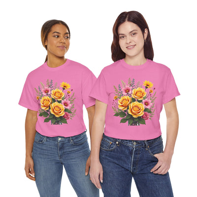Wildflowers and Yellow Roses, Graphic T-Shirts for Women, Floral Shirt, Womens Short Sleeve, Ladies Graphic Tees #5135TTS