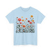 Wildflowers and Pink Roses, Graphic T-Shirts for Women, Floral Shirt, Womens Short Sleeve, Ladies Graphic Tees #5023TTS