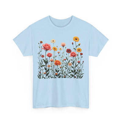Wildflowers and Pink Roses, Graphic T-Shirts for Women, Floral Shirt, Womens Short Sleeve, Ladies Graphic Tees #5023TTS