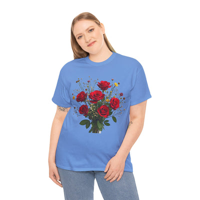 Wildflowers and Red Roses, Graphic T-Shirts for Women, Floral Shirt, Womens Short Sleeve, Ladies Graphic Tees #5131TTS