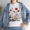 Wildflowers and Red Roses, Graphic T-Shirts for Women, Floral Shirt, Womens Short Sleeve, Ladies Graphic Tees #5035TTS