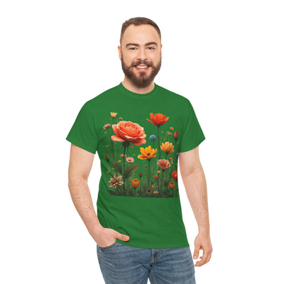 Wildflowers and Orange Roses, Graphic T-Shirts for Women, Floral Shirt, Womens Short Sleeve, Ladies Graphic Tees #5044TTS