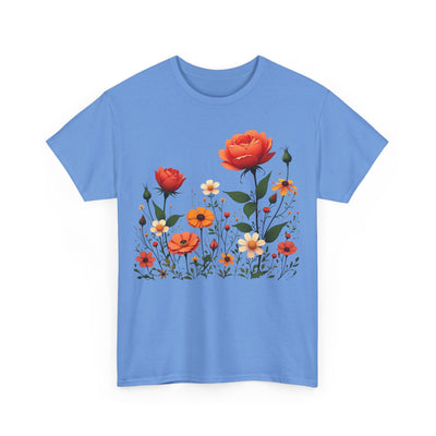 Wildflowers and Orange Roses, Graphic T-Shirts for Women, Floral Shirt, Womens Short Sleeve, Ladies Graphic Tees #5043TTS