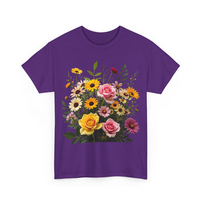 Wildflowers and Pink & Yellow Roses, Graphic T-Shirts for Women, Floral Shirt, Womens Short Sleeve, Ladies Graphic Tees #5150TTS
