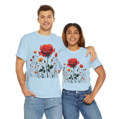 Wildflowers and a Red Rose, Graphic T-Shirts for Women, Floral Shirt, Womens Short Sleeve, Ladies Graphic Tees #5007TTS