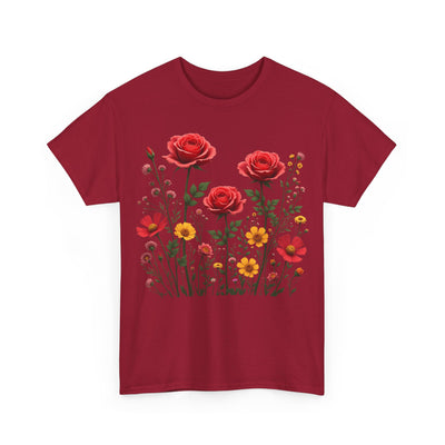 Wildflowers and Red Roses, Graphic T-Shirts for Women, Floral Shirt, Womens Short Sleeve, Ladies Graphic Tees #5034TTS