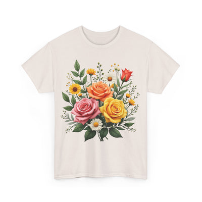 Wildflowers and Pink & Yellow Roses, Graphic T-Shirts for Women, Floral Shirt, Womens Short Sleeve, Ladies Graphic Tees #5144TTS
