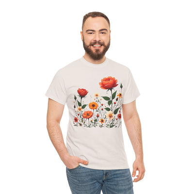Wildflowers and Orange Roses, Graphic T-Shirts for Women, Floral Shirt, Womens Short Sleeve, Ladies Graphic Tees #5043TTS