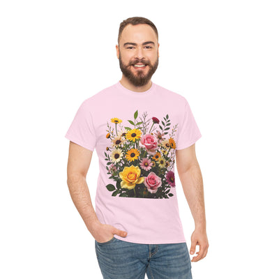 Wildflowers and Pink & Yellow Roses, Graphic T-Shirts for Women, Floral Shirt, Womens Short Sleeve, Ladies Graphic Tees #5150TTS