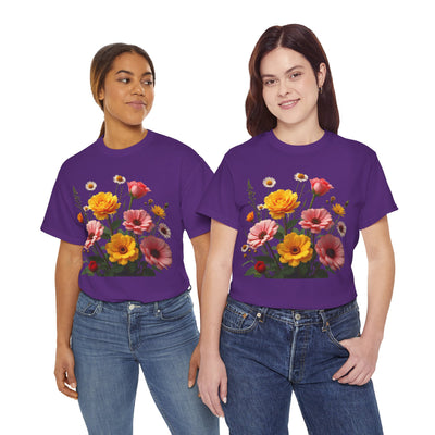 Wildflowers and Pink & Yellow Roses, Graphic T-Shirts for Women, Floral Shirt, Womens Short Sleeve, Ladies Graphic Tees #5147TTS