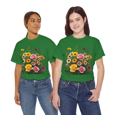 Wildflowers and Pink & Yellow Roses, Graphic T-Shirts for Women, Floral Shirt, Womens Short Sleeve, Ladies Graphic Tees #5150TTS