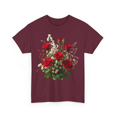 Wildflowers and Red Roses, Graphic T-Shirts for Women, Floral Shirt, Womens Short Sleeve, Ladies Graphic Tees #5130TTS