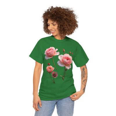 Wildflowers and Pink Roses, Graphic T-Shirts for Women, Floral Shirt, Womens Short Sleeve, Ladies Graphic Tees #5019TTS