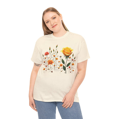 Wildflowers and a Yellow Rose, Graphic T-Shirts for Women, Floral Shirt, Womens Short Sleeve, Ladies Graphic Tees #5010TTS