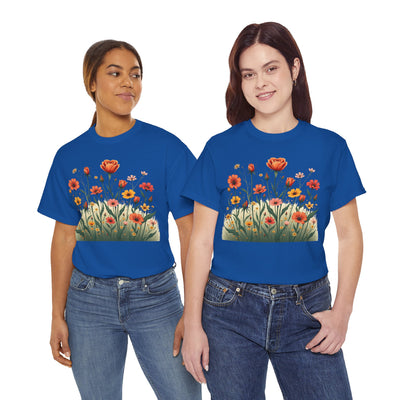 Wildflowers and Orange Roses, Graphic T-Shirts for Women, Floral Shirt, Womens Short Sleeve, Ladies Graphic Tees #5047TTS