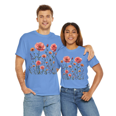 Wildflowers and Pink Roses, Graphic T-Shirts for Women, Floral Shirt, Womens Short Sleeve, Ladies Graphic Tees #5015TTS