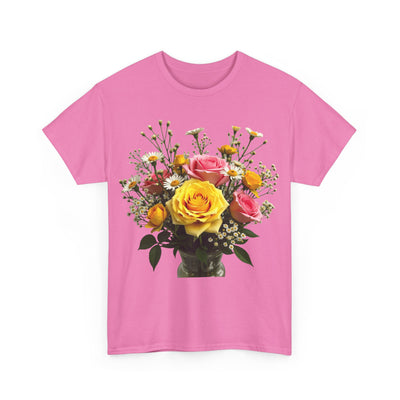 Wildflowers and Pink & Yellow Roses, Graphic T-Shirts for Women, Floral Shirt, Womens Short Sleeve, Ladies Graphic Tees #5143TTS