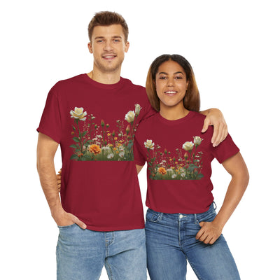 Wildflowers and White Roses, Graphic T-Shirts for Women, Floral Shirt, Womens Short Sleeve, Ladies Graphic Tees #5039TTS