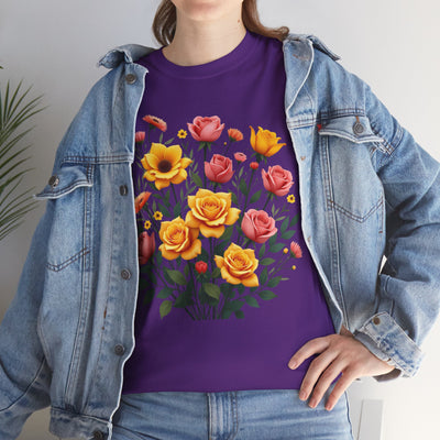 Wildflowers and Pink & Yellow Roses, Graphic T-Shirts for Women, Floral Shirt, Womens Short Sleeve, Ladies Graphic Tees #5139TTS