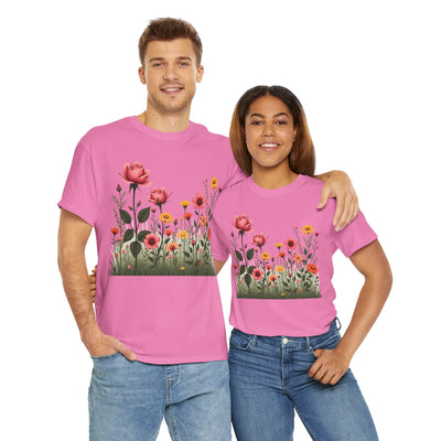 Wildflowers and Pink Roses, Graphic T-Shirts for Women, Floral Shirt, Womens Short Sleeve, Ladies Graphic Tees #5020TTS