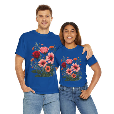 Wildflowers and Pink & Red Roses, Graphic T-Shirts for Women, Floral Shirt, Womens Short Sleeve, Ladies Graphic Tees #5133TTS
