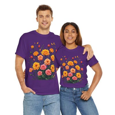 Wildflowers and Pink & Yellow Roses, Graphic T-Shirts for Women, Floral Shirt, Womens Short Sleeve, Ladies Graphic Tees #5140TTS