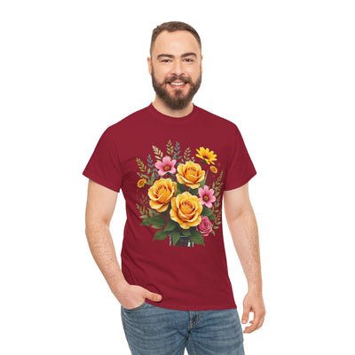 Wildflowers and Yellow Roses, Graphic T-Shirts for Women, Floral Shirt, Womens Short Sleeve, Ladies Graphic Tees #5135TTS