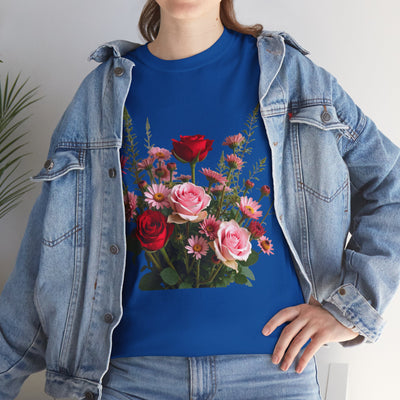 Wildflowers and Red & Pink Roses, Graphic T-Shirts for Women, Floral Shirt, Womens Short Sleeve, Ladies Graphic Tees #5132TTS