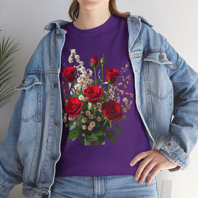 Wildflowers and Red Roses, Graphic T-Shirts for Women, Floral Shirt, Womens Short Sleeve, Ladies Graphic Tees #5130TTS