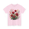Wildflowers and Red Roses, Graphic T-Shirts for Women, Floral Shirt, Womens Short Sleeve, Ladies Graphic Tees #5129TTS