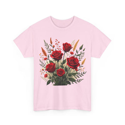 Wildflowers and Red Roses, Graphic T-Shirts for Women, Floral Shirt, Womens Short Sleeve, Ladies Graphic Tees #5129TTS