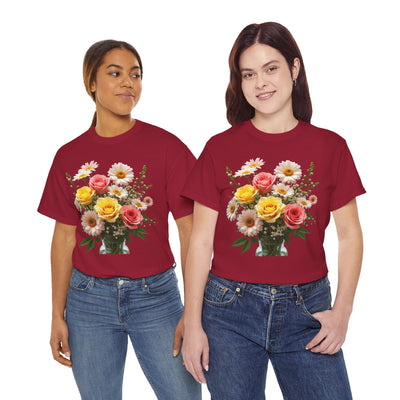 Wildflowers and Pink & Yellow Roses, Graphic T-Shirts for Women, Floral Shirt, Womens Short Sleeve, Ladies Graphic Tees #5136TTS