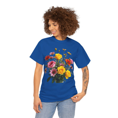 Wildflowers and Pink & Yellow Roses, Graphic T-Shirts for Women, Floral Shirt, Womens Short Sleeve, Ladies Graphic Tees #5138TTS