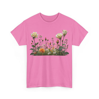 Wildflowers and White Roses, Graphic T-Shirts for Women, Floral Shirt, Womens Short Sleeve, Ladies Graphic Tees #5039TTS