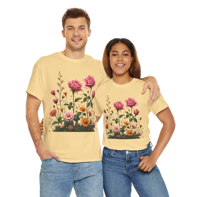 Wildflowers and Pink Roses, Graphic T-Shirts for Women, Floral Shirt, Womens Short Sleeve, Ladies Graphic Tees #5013TTS