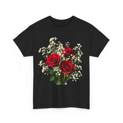 Wildflowers and Red Roses, Graphic T-Shirts for Women, Floral Shirt, Womens Short Sleeve, Ladies Graphic Tees #5127TTS