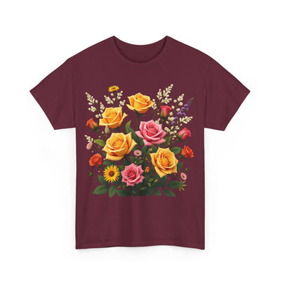 Wildflowers and Pink & Yellow Roses, Graphic T-Shirts for Women, Floral Shirt, Womens Short Sleeve, Ladies Graphic Tees #5142TTS