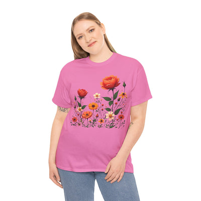Wildflowers and Orange Roses, Graphic T-Shirts for Women, Floral Shirt, Womens Short Sleeve, Ladies Graphic Tees #5043TTS