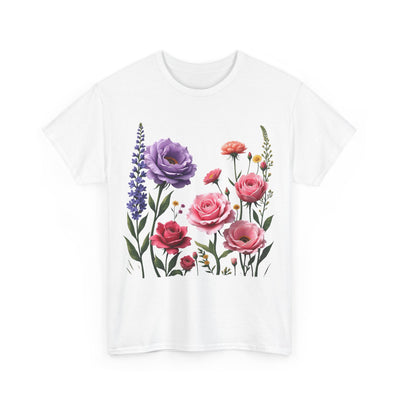 Wildflowers and Pink/Violet Roses, Graphic T-Shirts for Women, Floral Shirt, Womens Short Sleeve, Ladies Graphic Tees #5100TTS