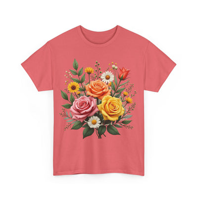 Wildflowers and Pink & Yellow Roses, Graphic T-Shirts for Women, Floral Shirt, Womens Short Sleeve, Ladies Graphic Tees #5144TTS