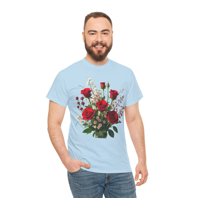 Wildflowers and Red Roses, Graphic T-Shirts for Women, Floral Shirt, Womens Short Sleeve, Ladies Graphic Tees #5130TTS