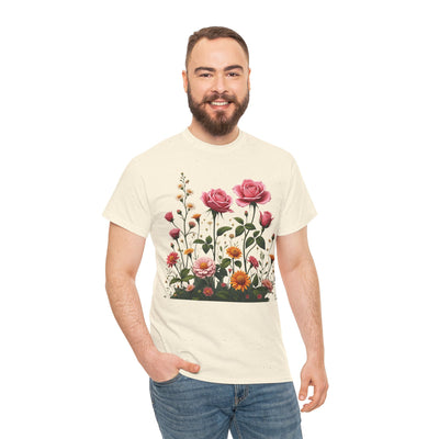 Wildflowers and Pink Roses, Graphic T-Shirts for Women, Floral Shirt, Womens Short Sleeve, Ladies Graphic Tees #5013TTS