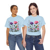 Wildflowers and Pink/Violet Roses, Graphic T-Shirts for Women, Floral Shirt, Womens Short Sleeve, Ladies Graphic Tees #5101TTS