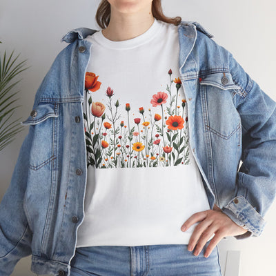 Wildflowers and Orange Roses, Graphic T-Shirts for Women, Floral Shirt, Womens Short Sleeve, Ladies Graphic Tees #5042TTS