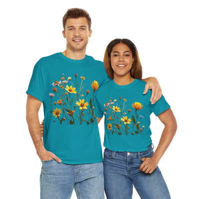Wildflowers and a Yellow Rose, Graphic T-Shirts for Women, Floral Shirt, Womens Short Sleeve, Ladies Graphic Tees #5009TTS