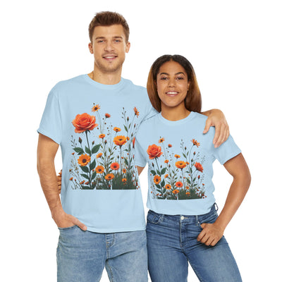Wildflowers and Orange Roses, Graphic T-Shirts for Women, Floral Shirt, Womens Short Sleeve, Ladies Graphic Tees #5046TTS