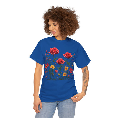 Wildflowers and Red Roses, Graphic T-Shirts for Women, Floral Shirt, Womens Short Sleeve, Ladies Graphic Tees #5034TTS